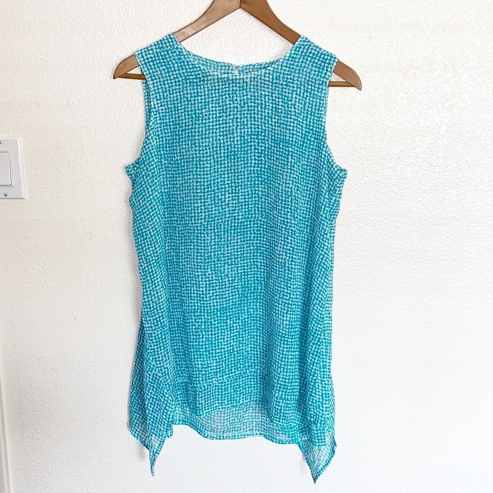 Fever Teal And White Longer Side Summer Tank Top